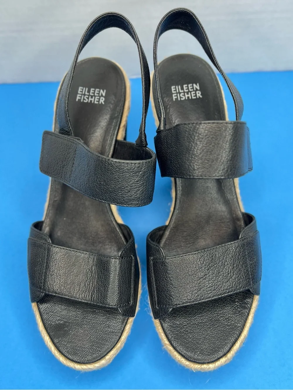 Eileen Fisher Winnie Womens Tumbled Leather Wedge Espradilles Black Sz 8M LKNW